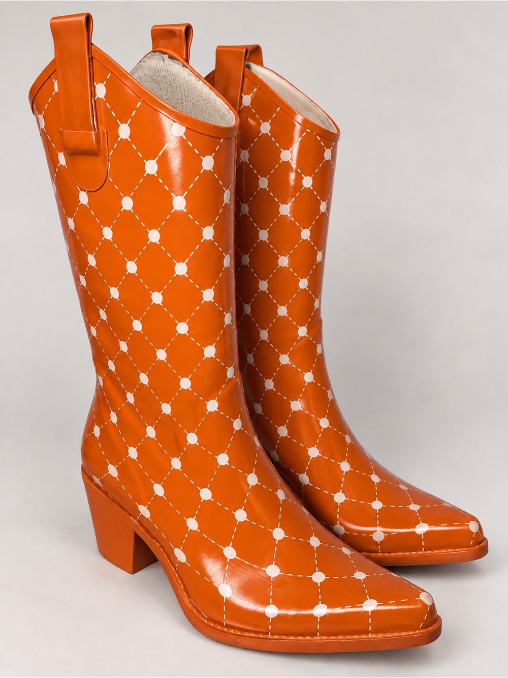 Stadium Stompers Orange Cowboy Rain Boots Women’s 7 Western Football Rodeo
